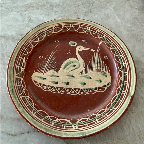 Vintage Mexican Bandera Tlaquepaque Pottery Redware Plates Folk Art Birds - Picture 7 of 9